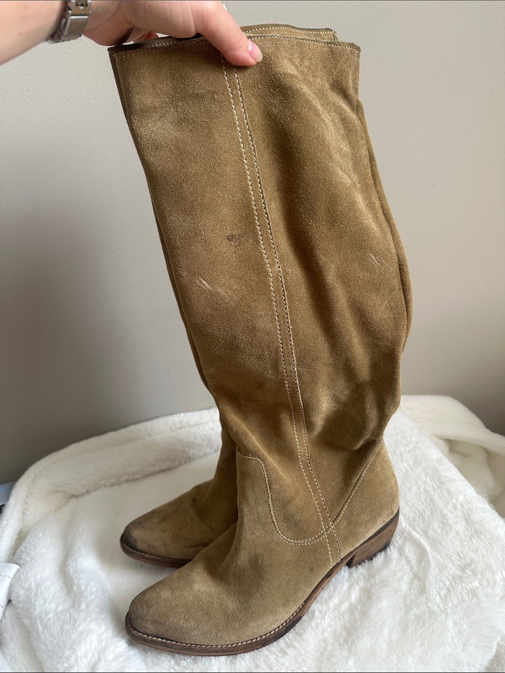 Women's Tall Suede Knee-High Boots in Tan